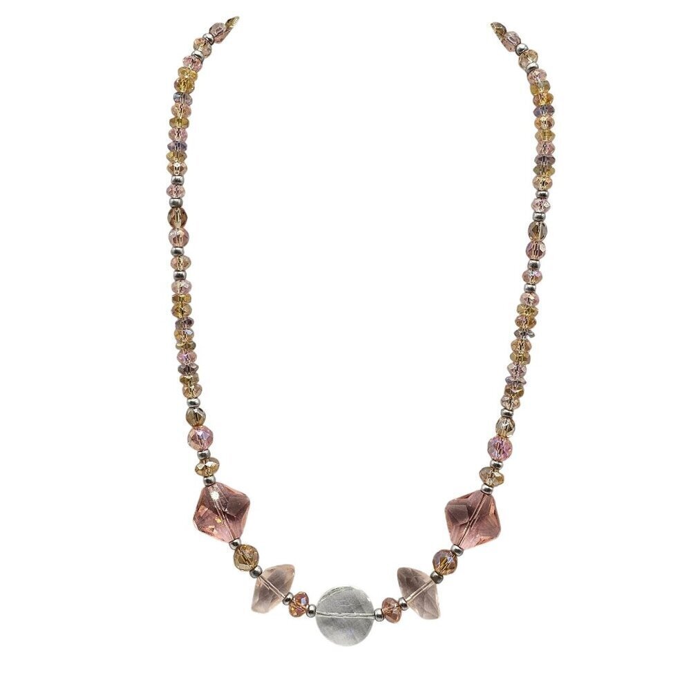 Handcrafted Austin Design Beaded Necklace With Pink Clear Glass Beads